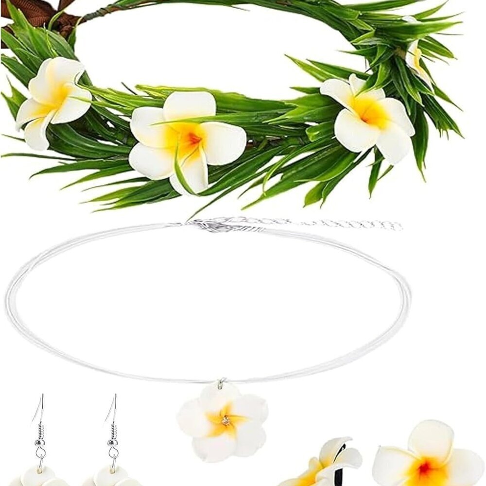 Hawaiian Flower Crown Set Tropical Floral Accessories for Party Beach Costume